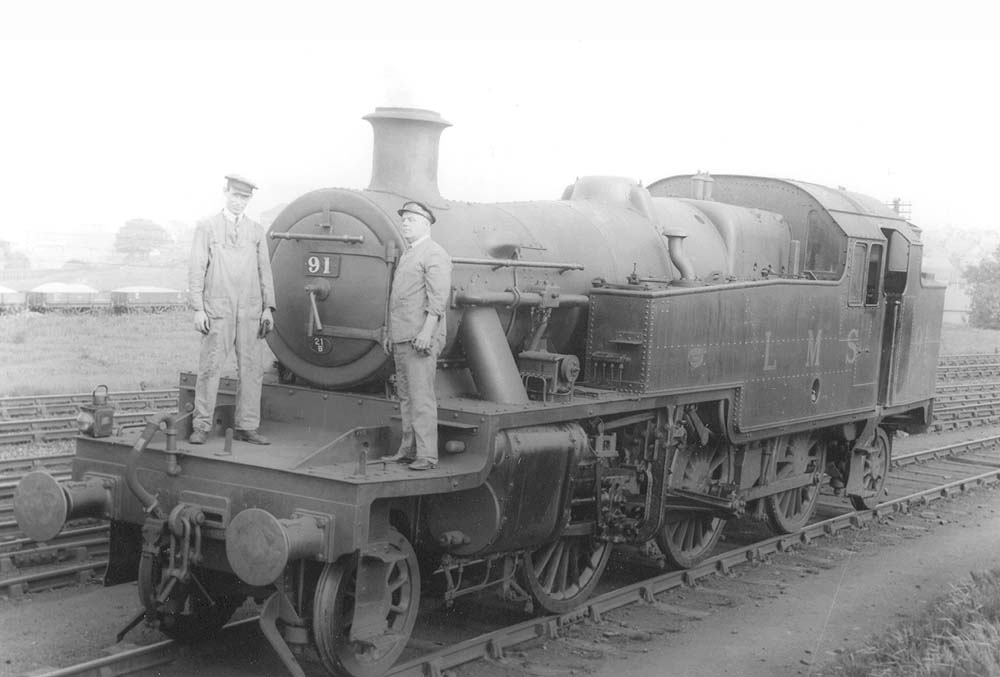 LMSR 3MT 2-6-2T No 91 seen standing in the yard at Bournville, looking very new, on Saturday 15 June 1935