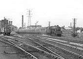 Close up of ex-LMS 4-6-0 Jubilee  No 45690  'Leander' at the head of a Bristol express