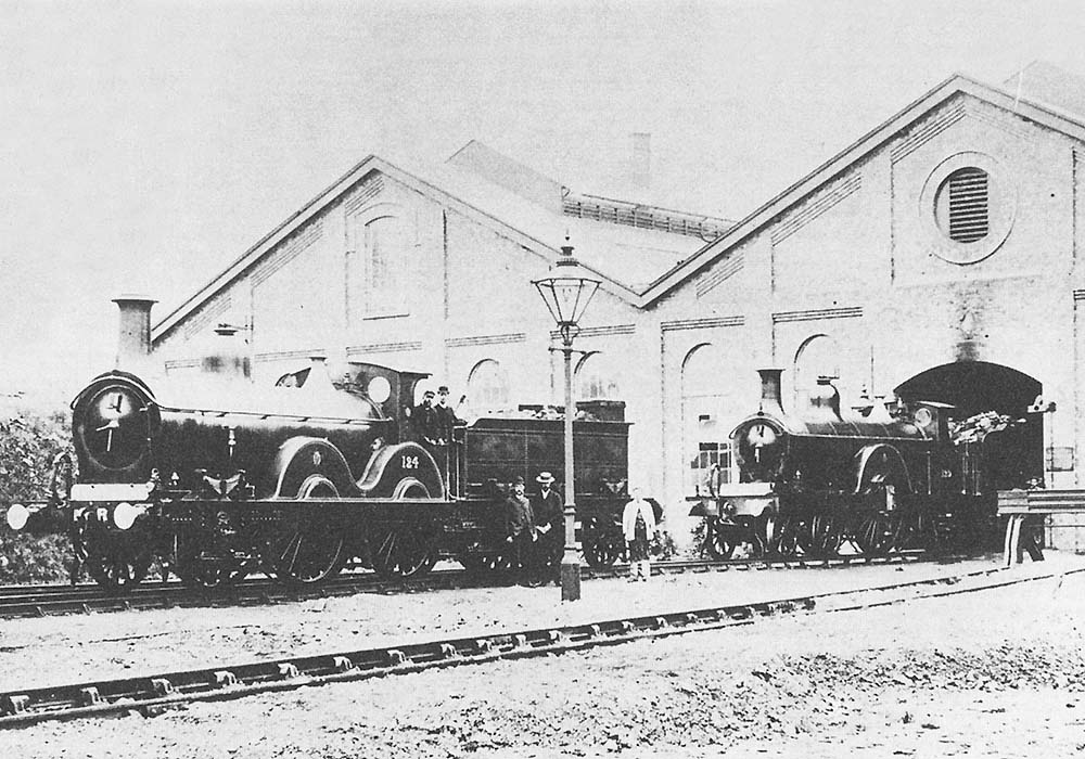 Close up showing No 124 which was a Kirtley designed '890' class 2-4-0, with six foot eight-and-a-half inch driving wheels