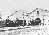 Two modern Johnson engines outside the shed in what looks like an official photo taken soon after it opened