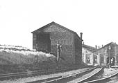 Close up showing Bournville shed's standard Midland Railway designed brick built two-storey coaling stage