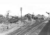 Diverging tracks serving the shed and yard photographed from a northbound train on Saturday 1st June 1957