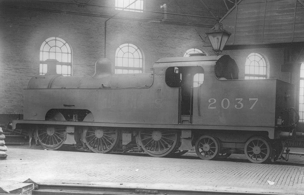 Ex-MR 3P 0-6-4T No 2037 stands inside the roundhouse at Bournville on Saturday 15th June 1935