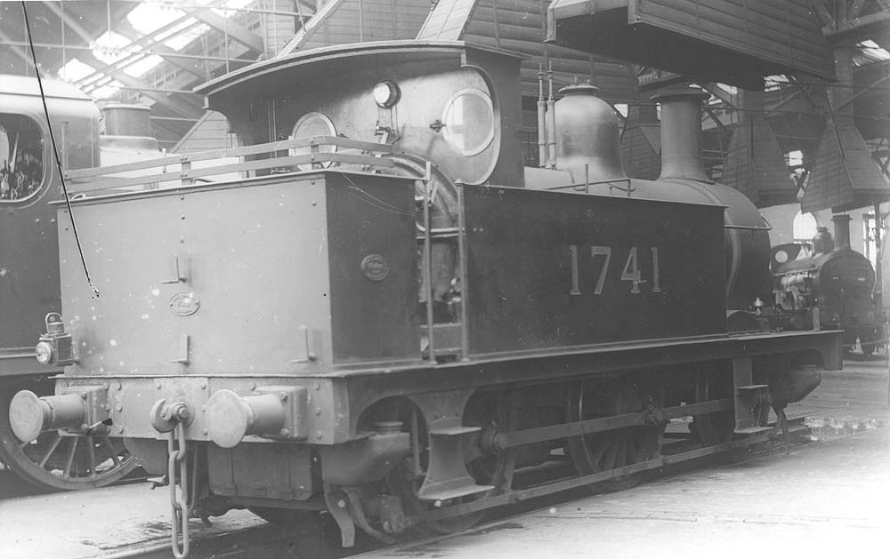 Midland Railway Johnson class 1 0-6-0T No 1741 photographed inside Bournville shed on Sunday 31st August 1919