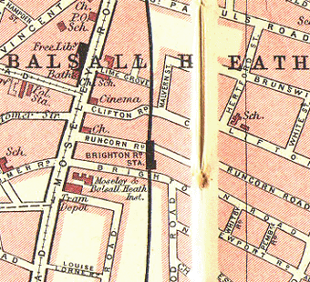 Map showing the location of Brighton Road Station and its proximity to Moseley Road and other streets