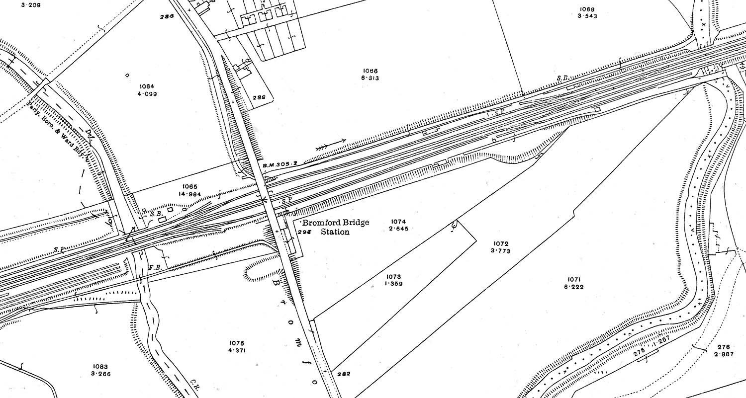 A 1914 Ordnance Survey Map showing the location of Bromford Bridge station in relation to the start of Washwood Heath sidings which lay to the West