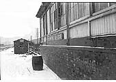 Looking along the down platform towards Water Orton with Bromford Bridge Signal Box on the left circa 1962