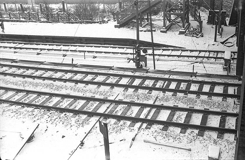 Looking from the top of the steps on the up platform to the bottom of the steps on the down platform