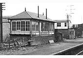 View of the eastern elevation of Bromford Bridge's LMS Signal Box with the booking office on its right