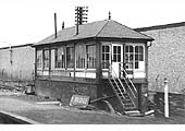 View of the western and front elevations of Bromford Bridge's LMS Signal Box with the entrance on the right