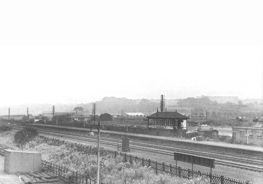 Looking towards Bromford Bridge station's Midland signal box with the race course seen behind it