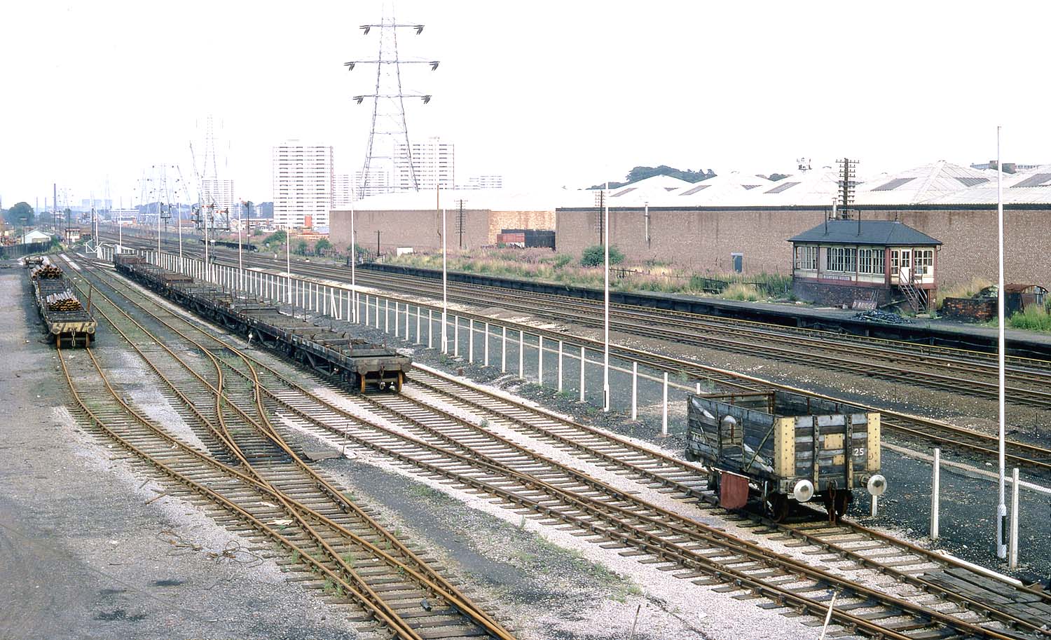 View looking towards Derby with Bromford Bridge station Signal Box on the right and on the left the private sidings of the former Bromford Tube Company Tube Investments Ltd