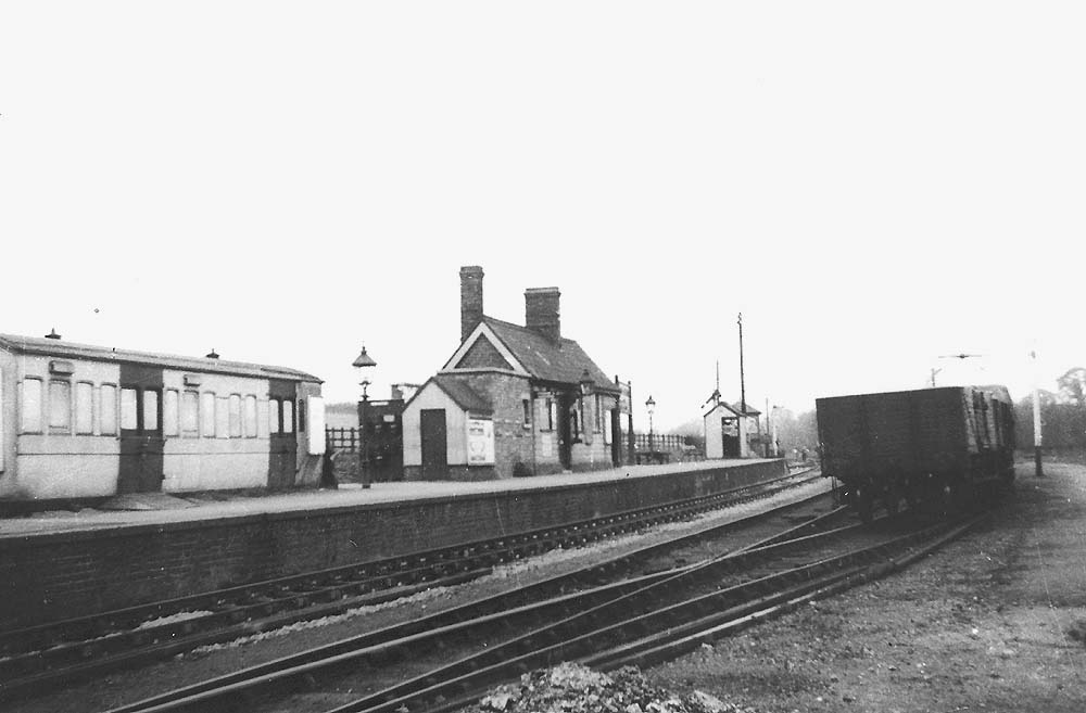 View looking north towards Redditch showing the grounded coach body on Broom Junction's platform