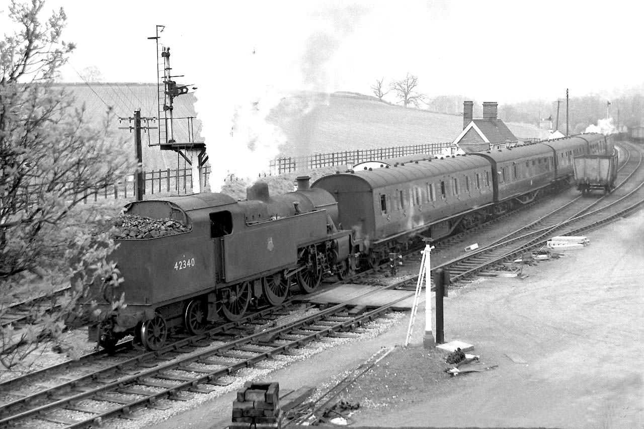 Ex-LMS 4P 2-6-4T No 42340 departs from Broom Junction station 'bunker first' to Evesham on 14th May 1960