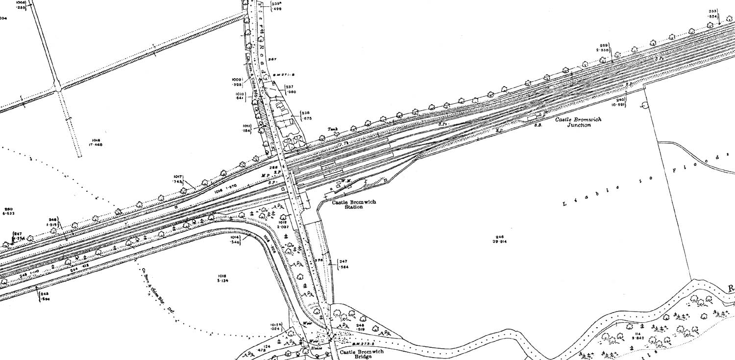 A 1916 25 inch to the mile Ordnance Survey Map showing Castle Bromwich station and the layout of the track