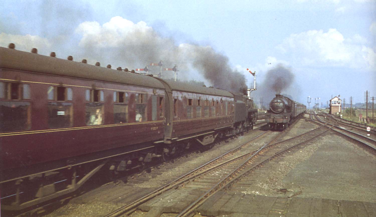 British Railways Standard Class 5MT 4-6-0 No 73028 is seen passing through Castle Bromwich on an up passenger service on 5th September 1959