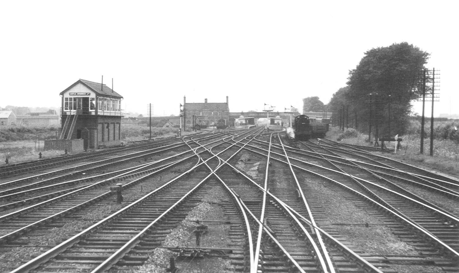 Looking West towards Castle Bromwich station with the junction signal box on the left from North of the station