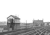 Close up showing Castle Bromwich Junction signal box and the entrance to the station's goods yard