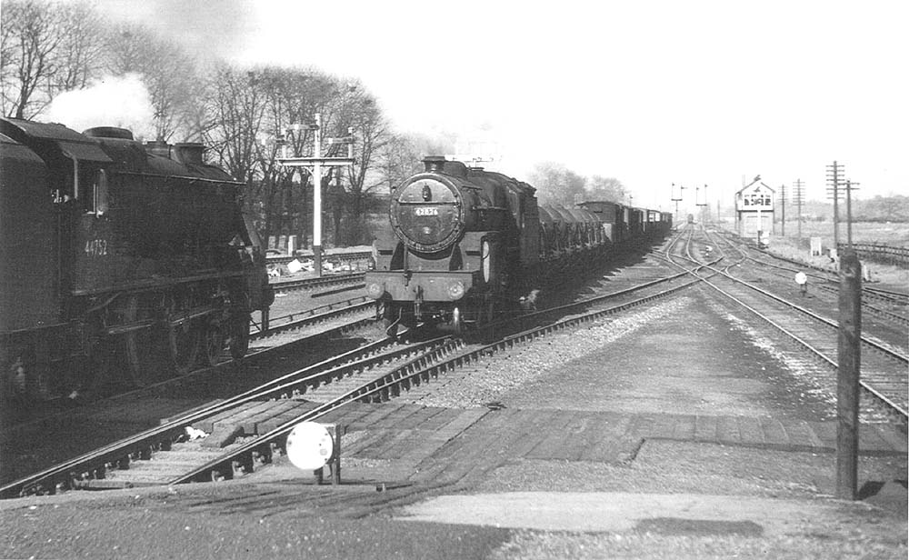 Ex-LMS 2-6-0 'Horwich Crab' No 42826 heads towards Washwood Heath on a Class D semi-fitted express freight on 9th May 1955