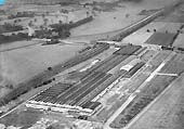 Second of seven aerial photographs showing the British Industries Fair exhibition hall and Castle Bromwich station and goods yard