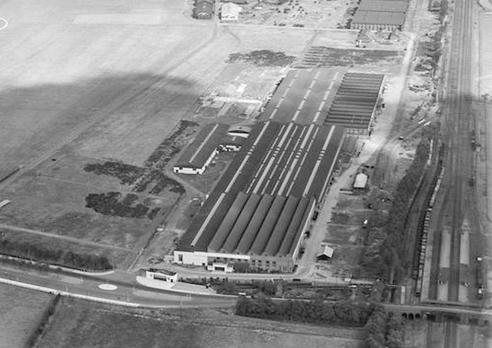 Fourth of seven aerial photographs showing the British Industries Fair exhibition hall and Castle Bromwich station and goods yard