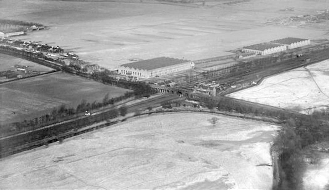 Fifth of seven aerial photographs showing the British Industries Fair exhibition hall and Castle Bromwich station and goods yard