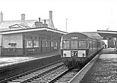 A three car Class 101 Metro-Cammell unit arrives at Castle Bromwich station on an up service in 1963