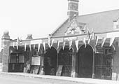 Close up showing the entrance to the station's booking office from which access to the platforms was via a footbridge