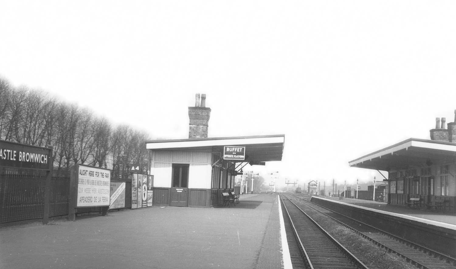 Looking north along the station's up platform towards Castle Bromwich junction during the mid 1950s