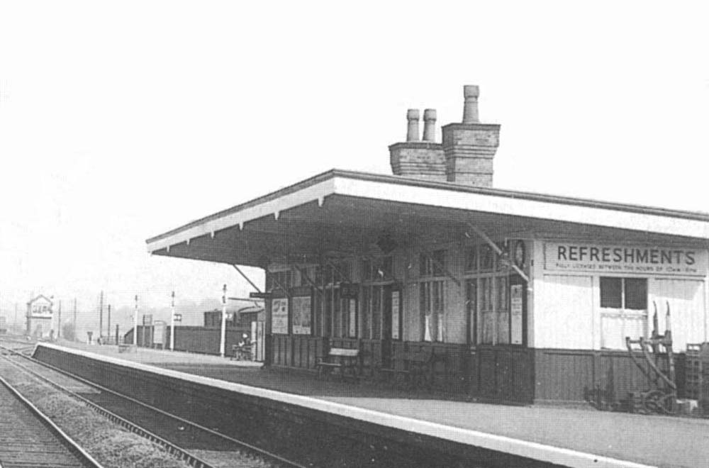 Close up showing the station building accommodating passenger facilities on the down platform
