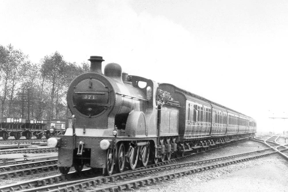 Ex-MR 2P 4-4-0 No 371 approaches Castle Bromwich station with a local service for New Street on 3rd June 1925