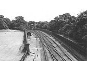 Looking towards Five Ways station showing the main lines curving to the left and  on the right Central goods branch