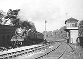 Ex-LMS 2-6-4T 4MT No 42326 passes by Church Road Junction signal box with an empty stock working