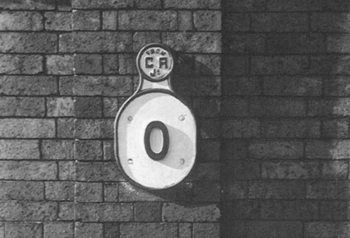 Plate showing the starting point for measuring the mileage from Church Road Junction to the Central Goods depot circa 1953