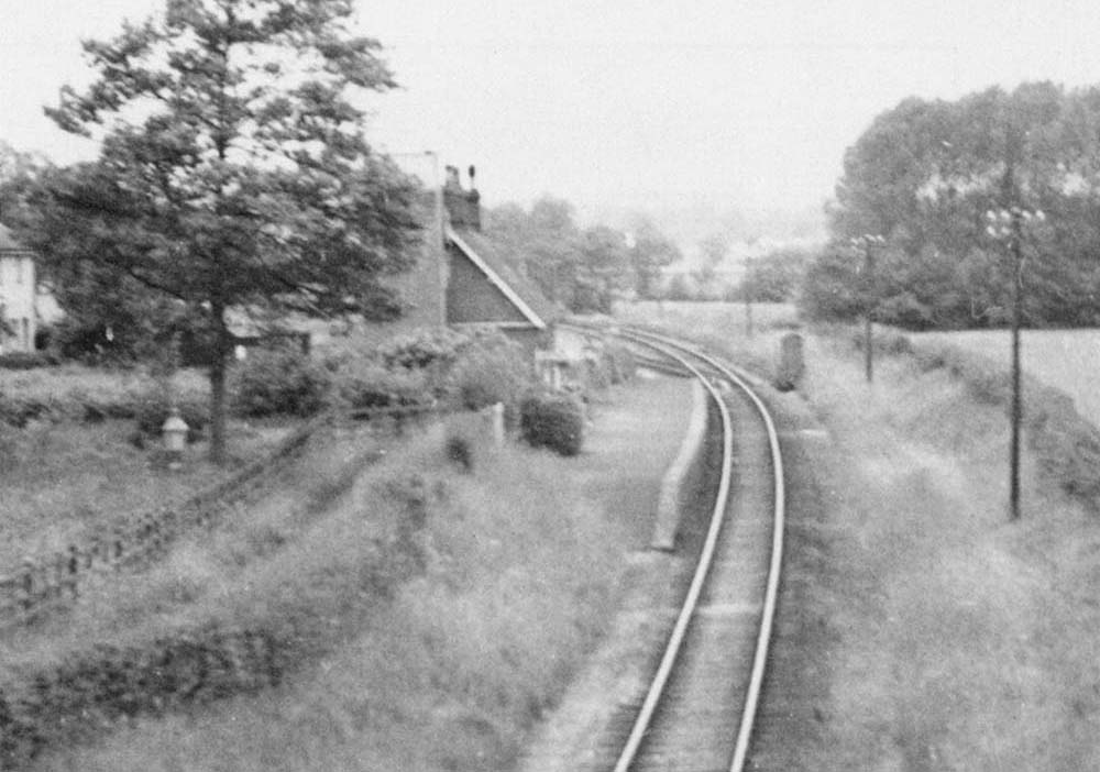 A view of the station looking towards Studley and Astwood Bank showing the curve of the line and the goods yard