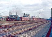 British Railways built Ivatt Class 2MT No 46443 heads a train into Lawley Street sidings opposite to Saltley Depot