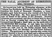 Report on fatal accident involving a pedestrian at Duddeston Mill Road Crossing on 28th September 1865