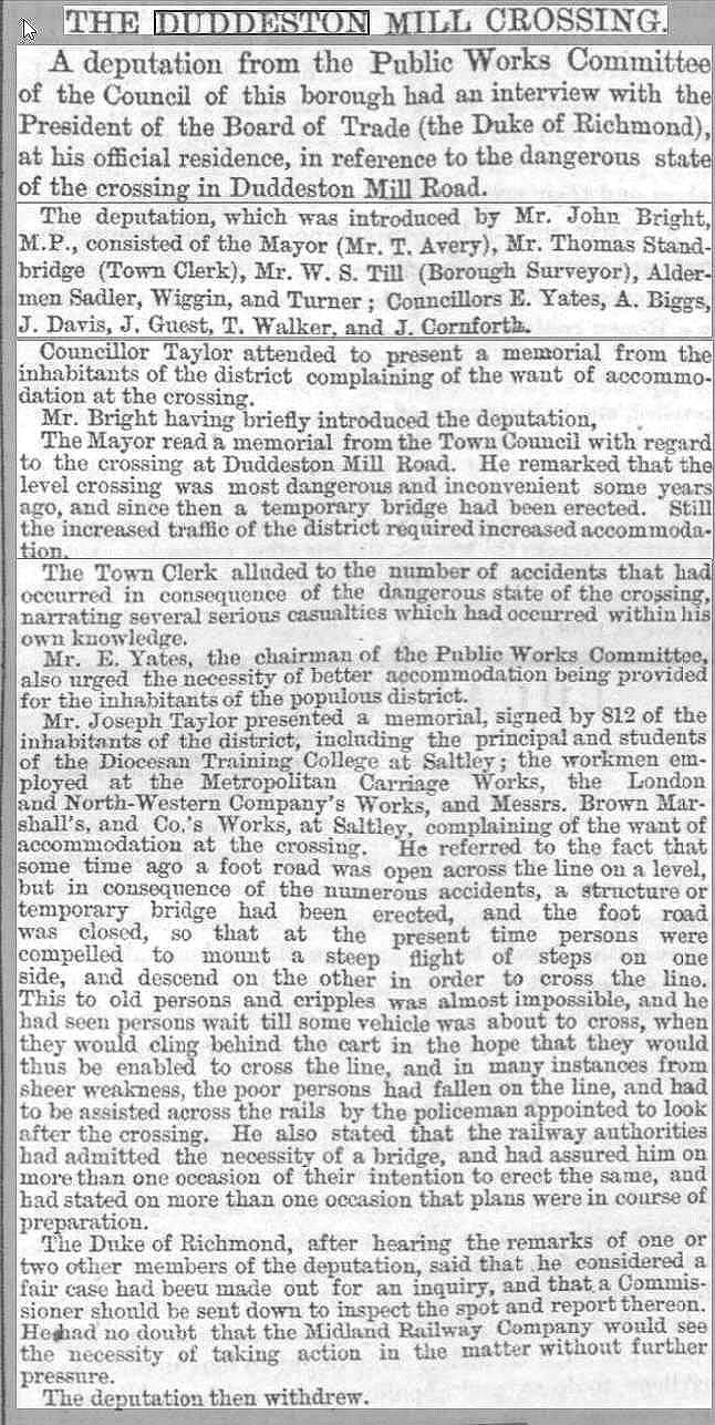 Report on the deputation by the Public Works Committee of the Council to the President of the Board of Trade