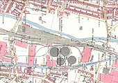 An 1886 Ordnance Survey Map showing the entrance to Saltley shed on the left and Saltley station on the right