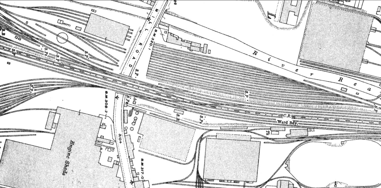A 1913 Ordnance Survey Map showing Duddeston Mill Road passing beneath the railway and the entrance to Saltley shed
