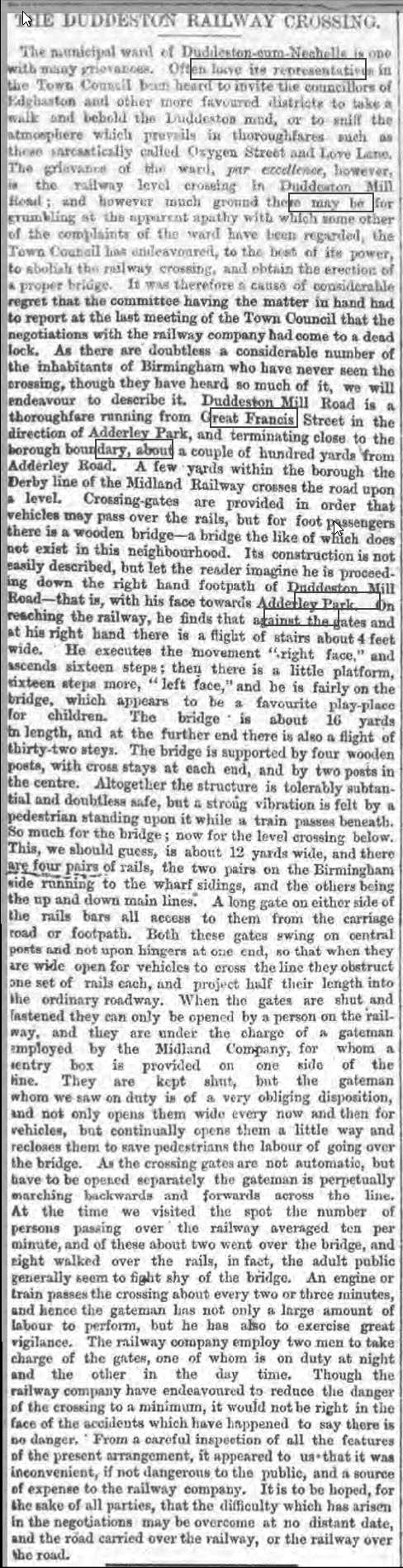 Report detailing the structure used for the footbridge and the method of working the level crossing gates