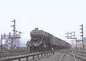 Ex-LMS 8F 2-8-0 No 48101 is working hard as it is banked up on a Class 5 fast freight on Saturday 28th July 1962