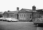 View of the road side elevation of the now closed Evesham Midland Station as seen on 11th August 1976