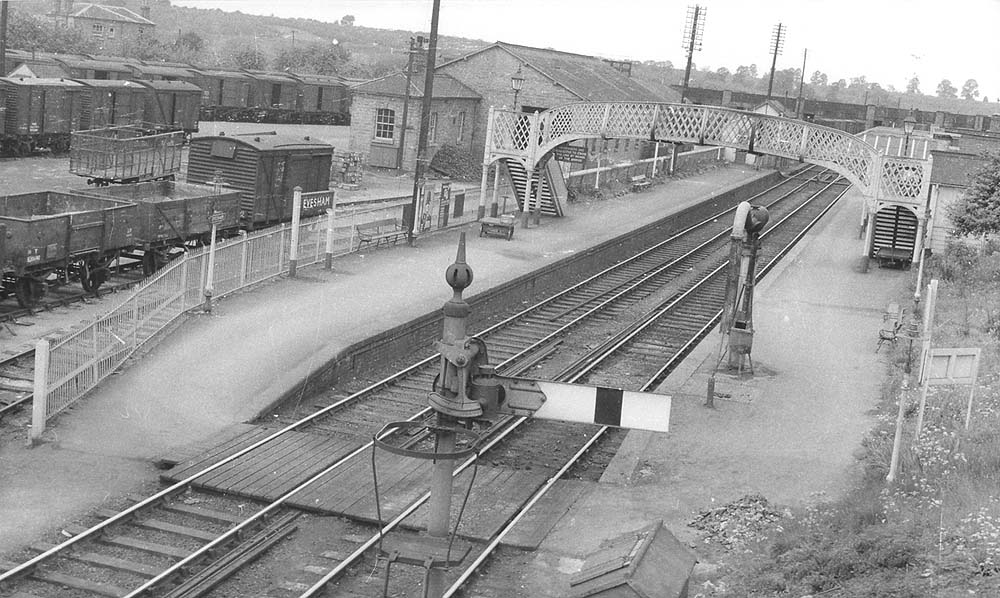 Looking south towards Ashchurch with the goods yard and siding on the left and the main station building on the right