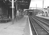 A view looking north towards Redditch along Evesham station's up platform in 1962