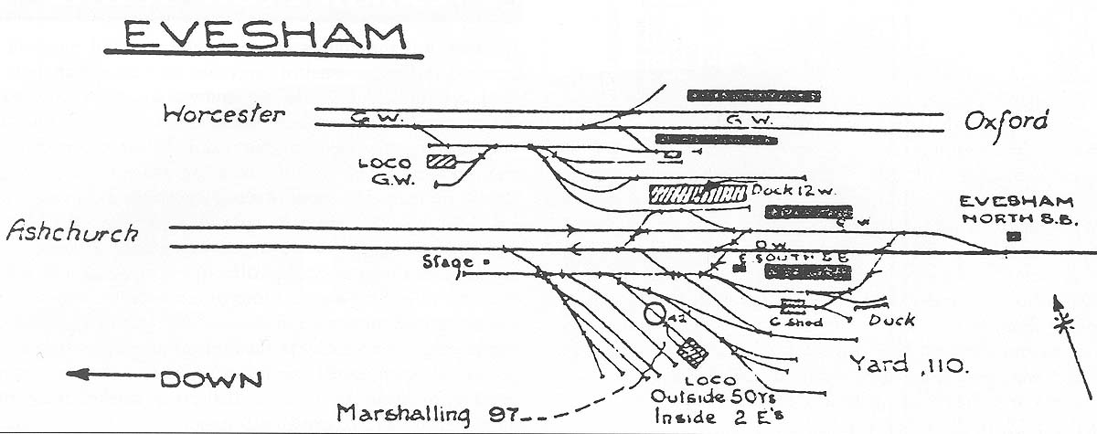 An early 1930s LMS schematic diagram showing the final arrangement of Evesham Midland station