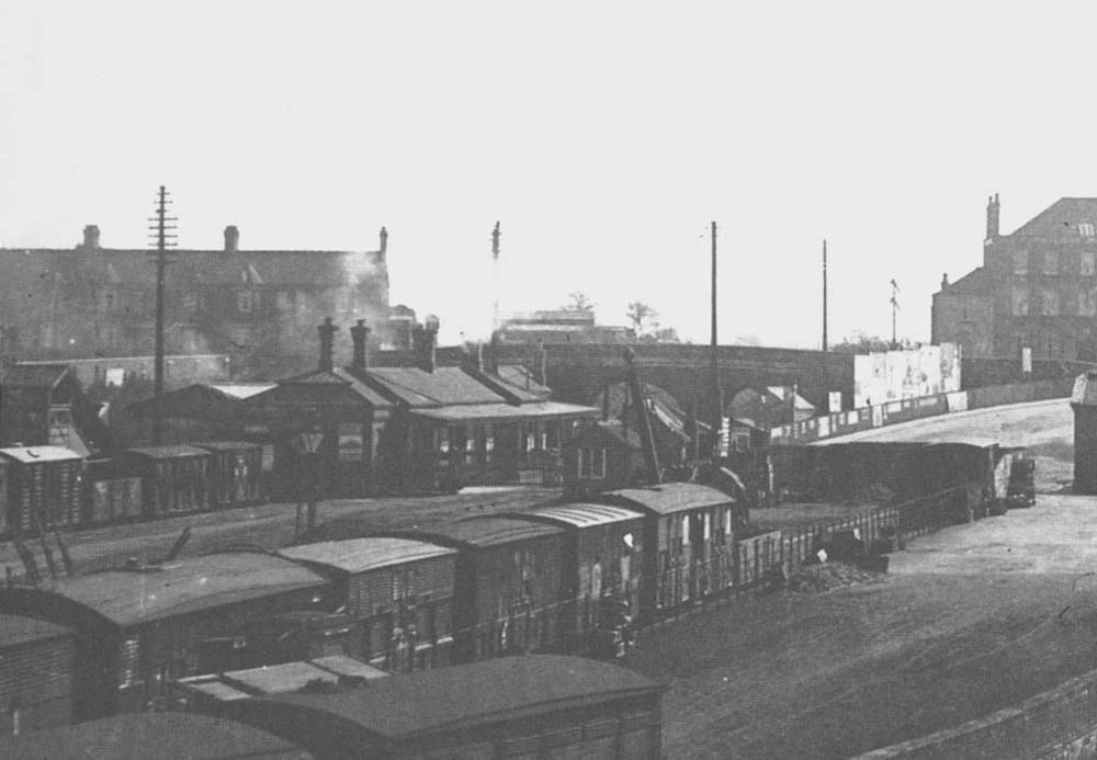 Close up showing the fence which marked the boundary between the MR and GWR stations and goods yard