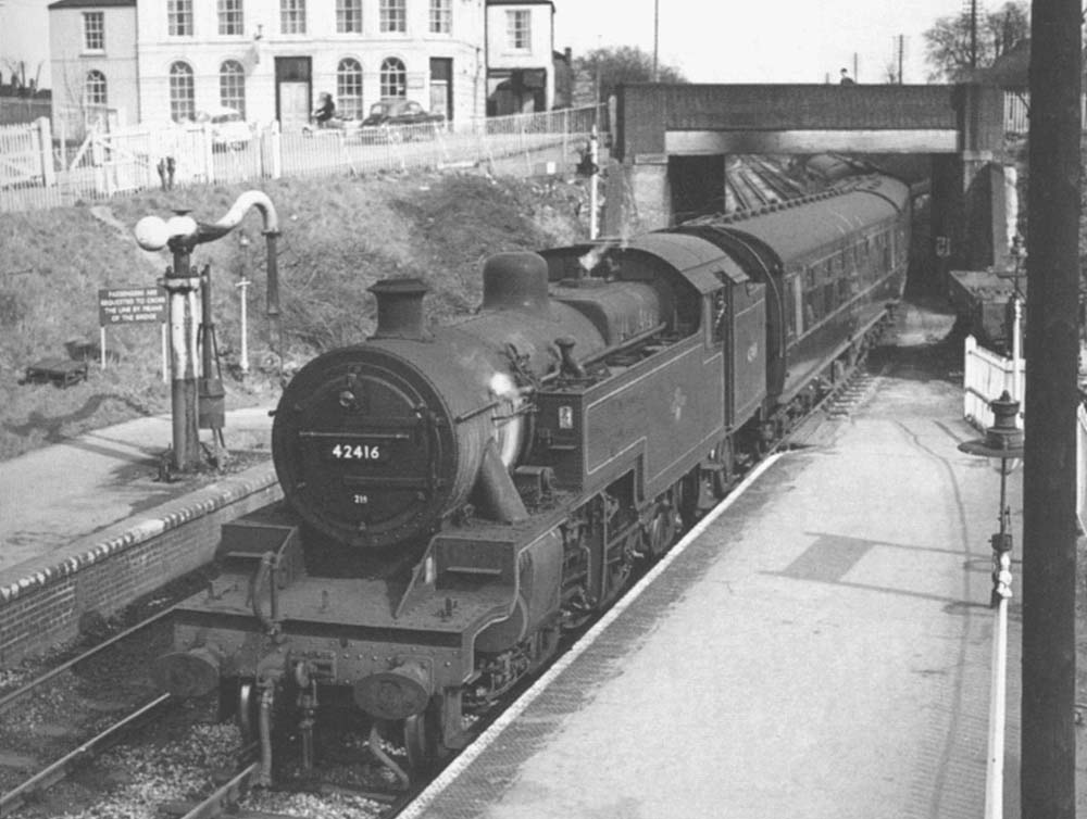 Ex-LMS 2-6-4T No 42416 arrives at Evesham with the 2 55pm from Redditch to Ashchurch local passenger service