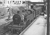 Ex-LMS 2-6-4T No 42416 arrives at Evesham with the 2 55pm from Redditch to Ashchurch local passenger service