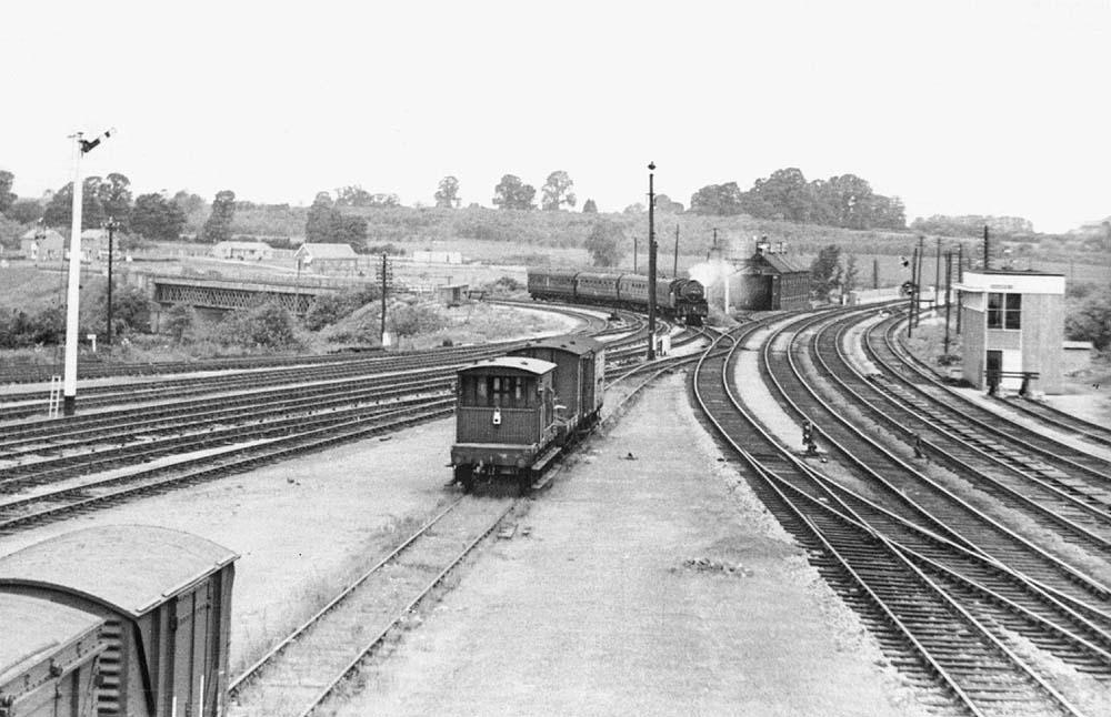 View of the southern approaches from Ashchurch with LMS 2-6-0 No 43046 bringing forward empty coaching stock